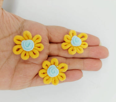 Yellow and Blue Floral Applique, Flower Motifs x 5